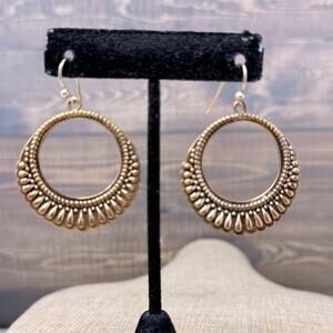 Vintage Barse Thailand Gold Tone Medallion Hoop Earrings